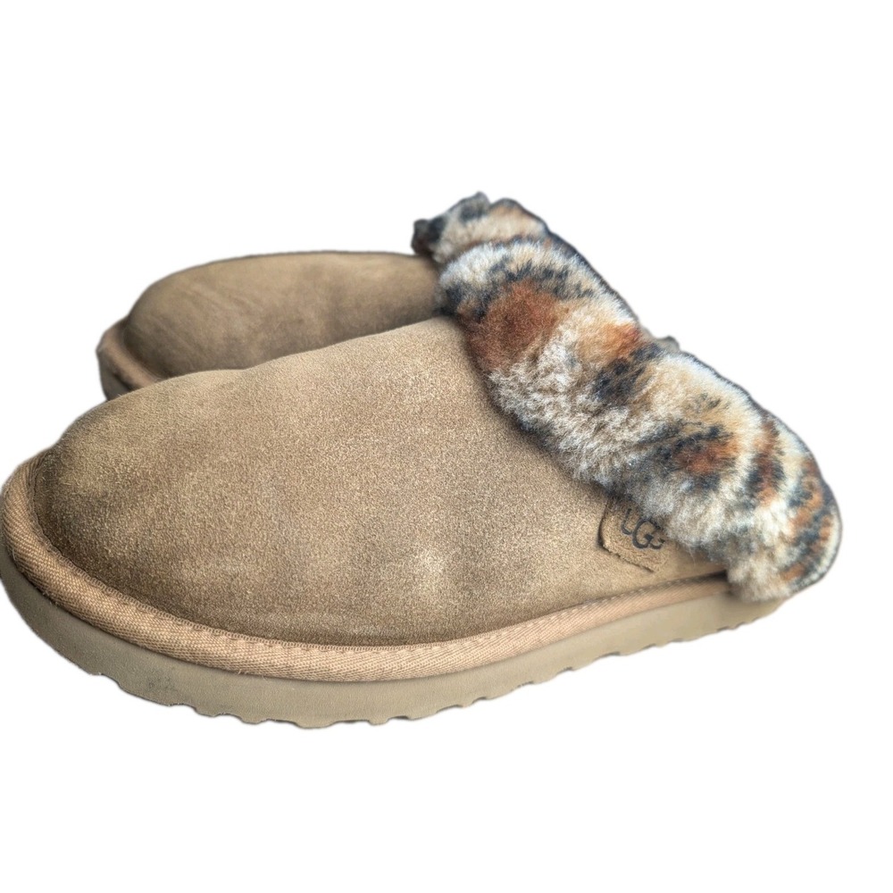 UGG Scuffette II Leopard Sheepskin Suede Slippers Chestnut Women's Size 10